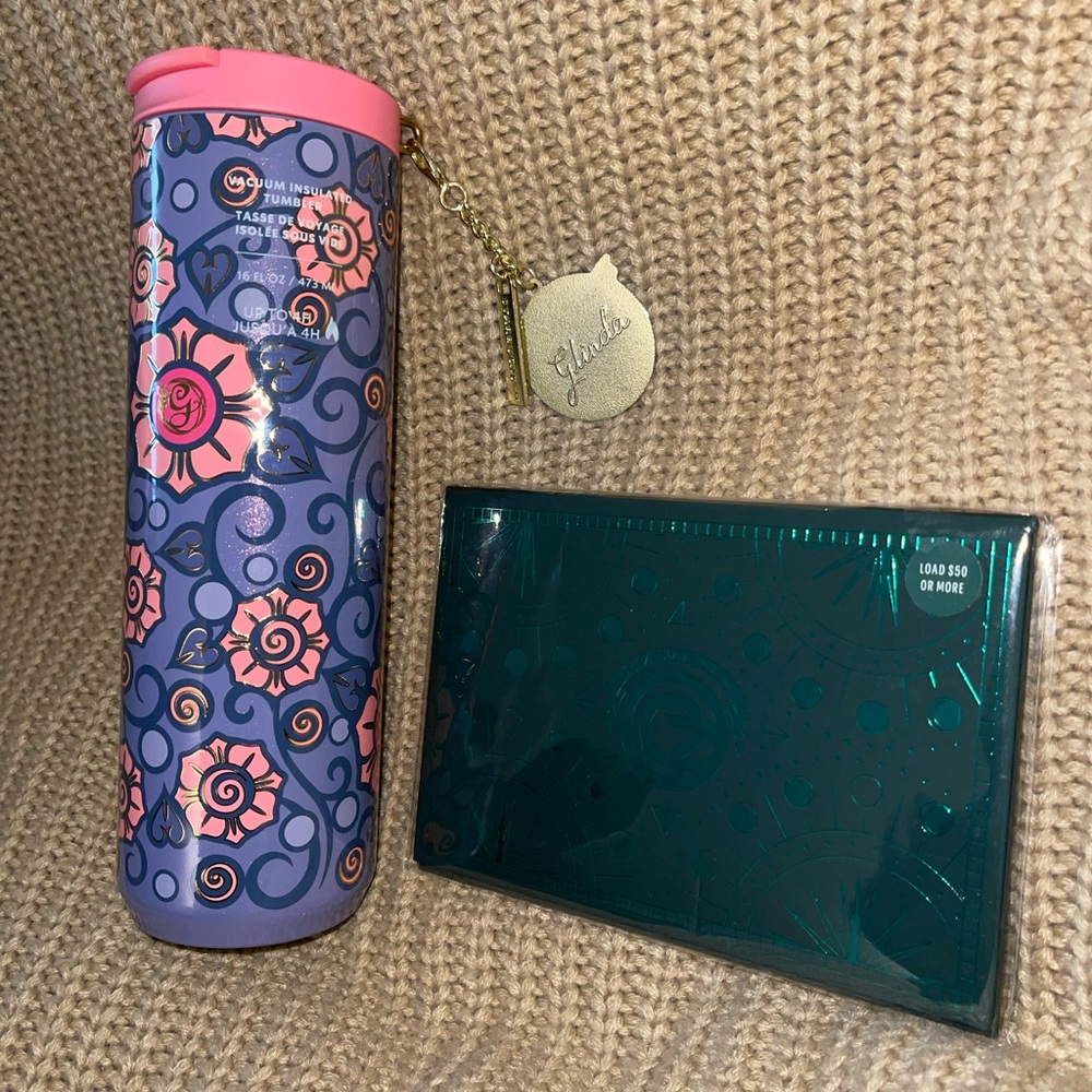BRAND NEW Starbucks WICKED metal tumbler & keychain gift card ZERO BALANCE.